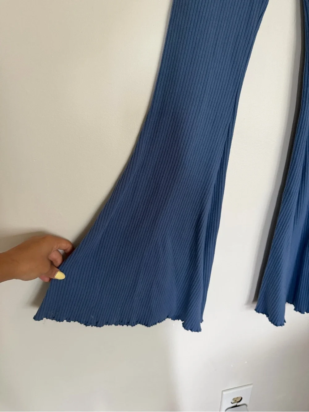 Aerie Blue Ribbed Flare Pants & Knit Crop Top Set Size Small